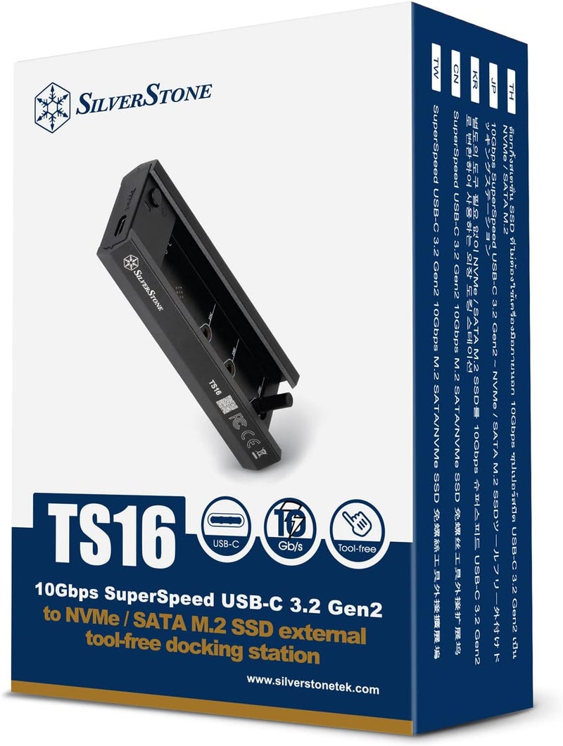 SilverStone Technology TS16 10Gbps SuperSpeed USB-C 3.2 Gen2 to NVMe/SATA M.2 SSD External Tool-Free Docking Station, SST-TS16 - Image 1